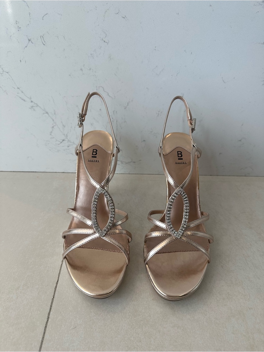Bakers Rose Gold Crystal-Embellished Slingback Heels